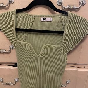 SO Light Green Ribbed Knit Top